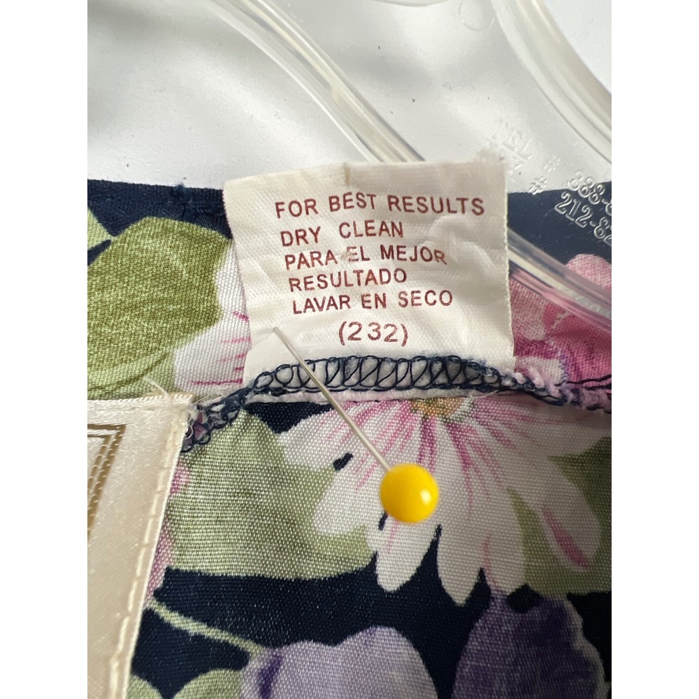 Vintage Erika Floral Midi Dress Womens Large Navy Blue V-Neck Short Sleeve - Picture 4 of 13